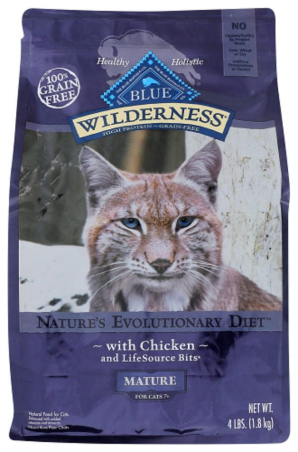 BLUE BUFFALO: Wilderness Mature Cat Food Chicken Recipe, 4 lb For Sale