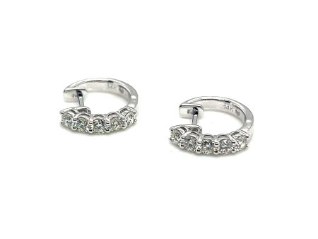 14Kt White Gold Diamond 13Mm Huggie Earrings For Cheap