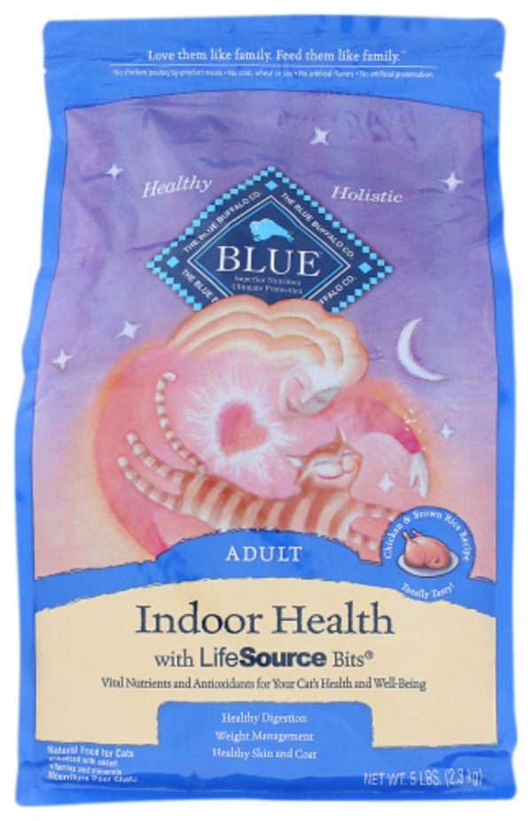 BLUE BUFFALO: Indoor Health Adult Cat Food Chicken and Brown Rice Recipe, 5 lb For Sale