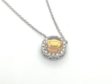 14Kt White Gold Opal and Diamond Necklace For Sale